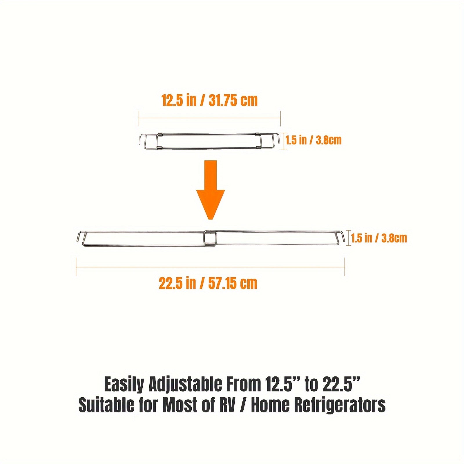 Stainless Steel RV Refrigerator Secure Bar Adjustable Fridge Barrier 31.75-57cm