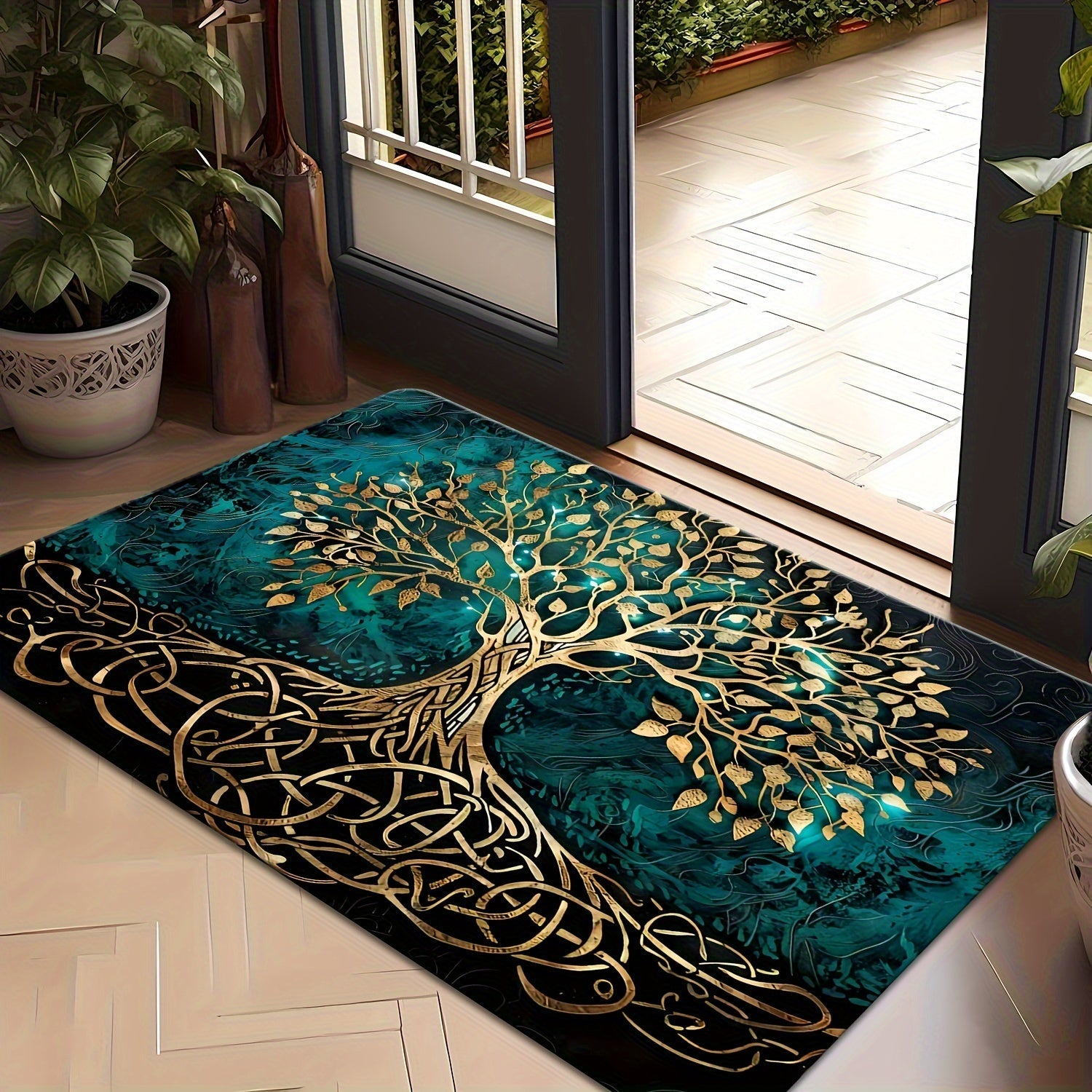 Golden Leaf Tree Rug Anti-Slip Stain Resistant Indoor Outdoor Carpet