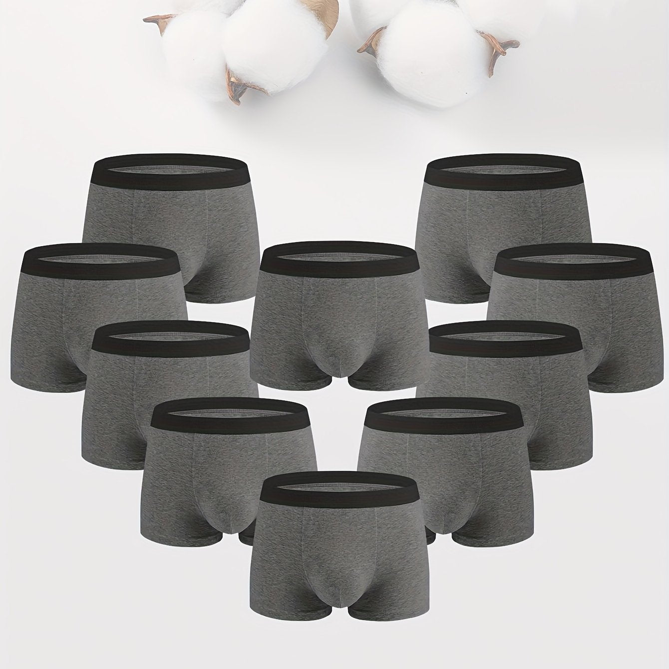 10 Pcs Men's Solid Cotton Boxer Briefs Breathable Comfortable Underwear