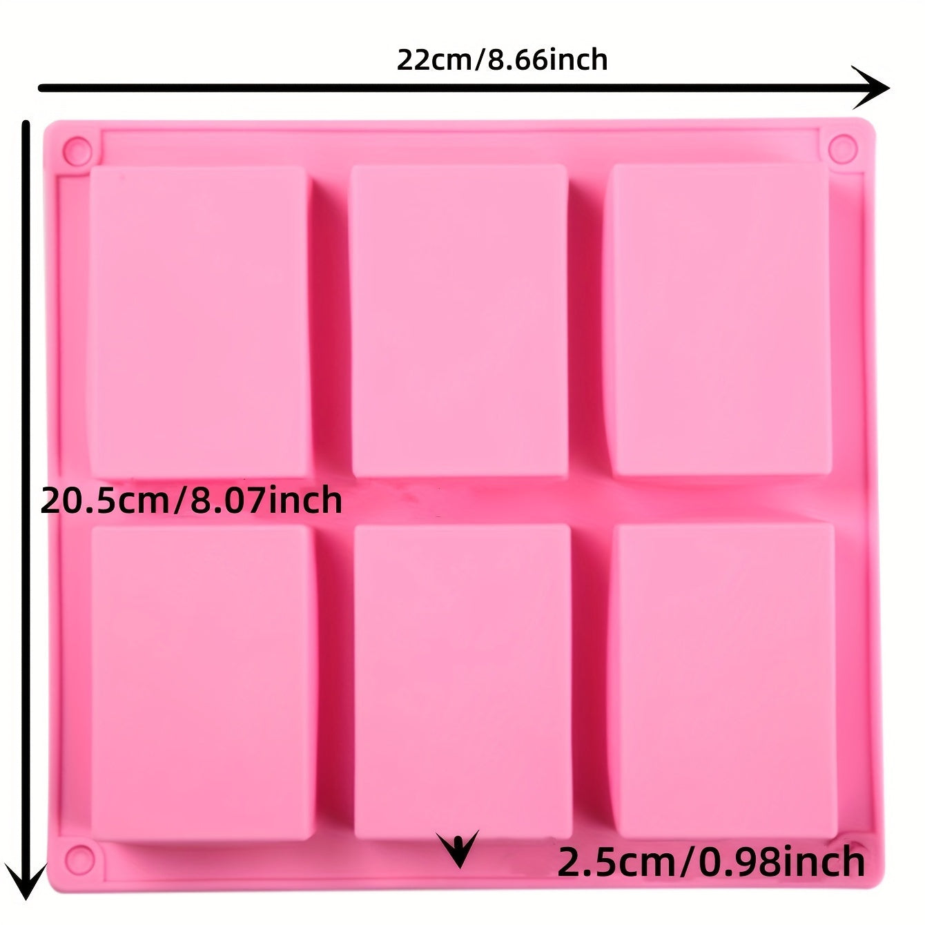 Rectangular Soap Mold with 6 Compartments 9.25x8.35 Inches