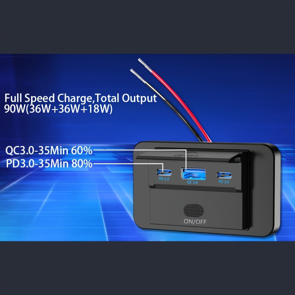 Ko‘p qurilmalik USB avtomobil zaryadlovchi tez zaryadlash uchun rozetka, avtomobillar, RVlar, qayiq uchun