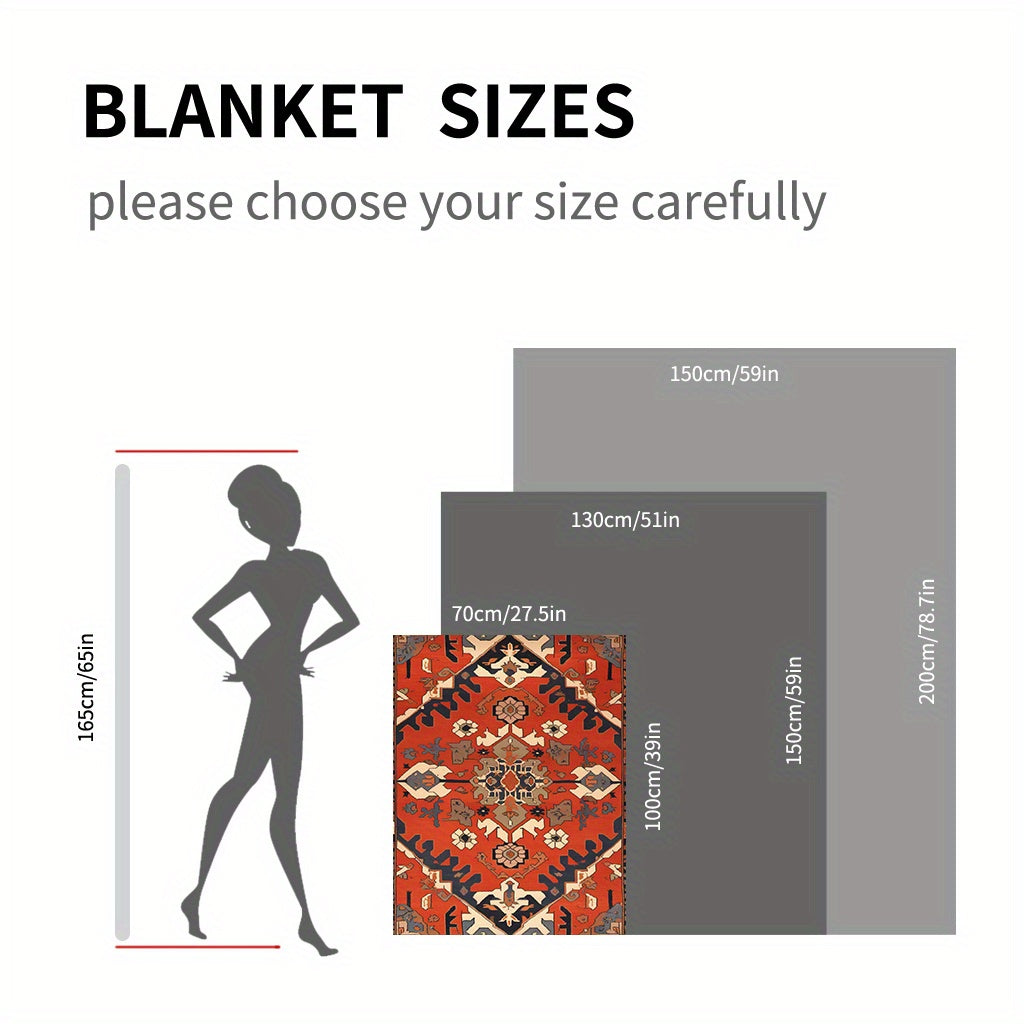 Red Ethnic Patterned Throw Blanket Soft Flannel Fleece for Home Office Travel
