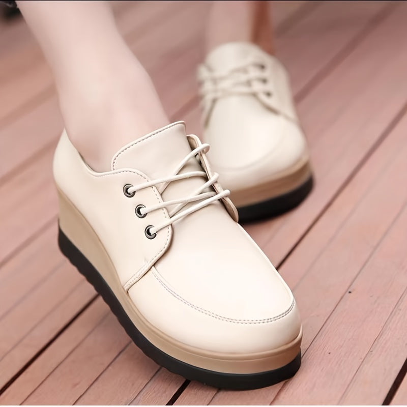 Women's Low Top Sneakers Solid Color Lace-Up All-Season PU Sole
