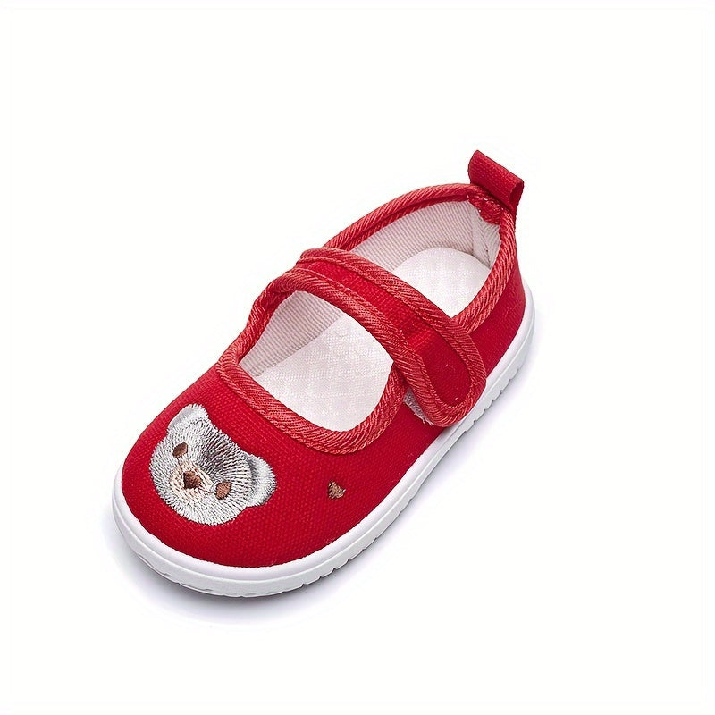 Zapatos de lona para niñas pequeñas y bebés, de caña baja, con bordado de dibujos animados, suela de PVC, fácil de poner y quitar, otoño y primavera