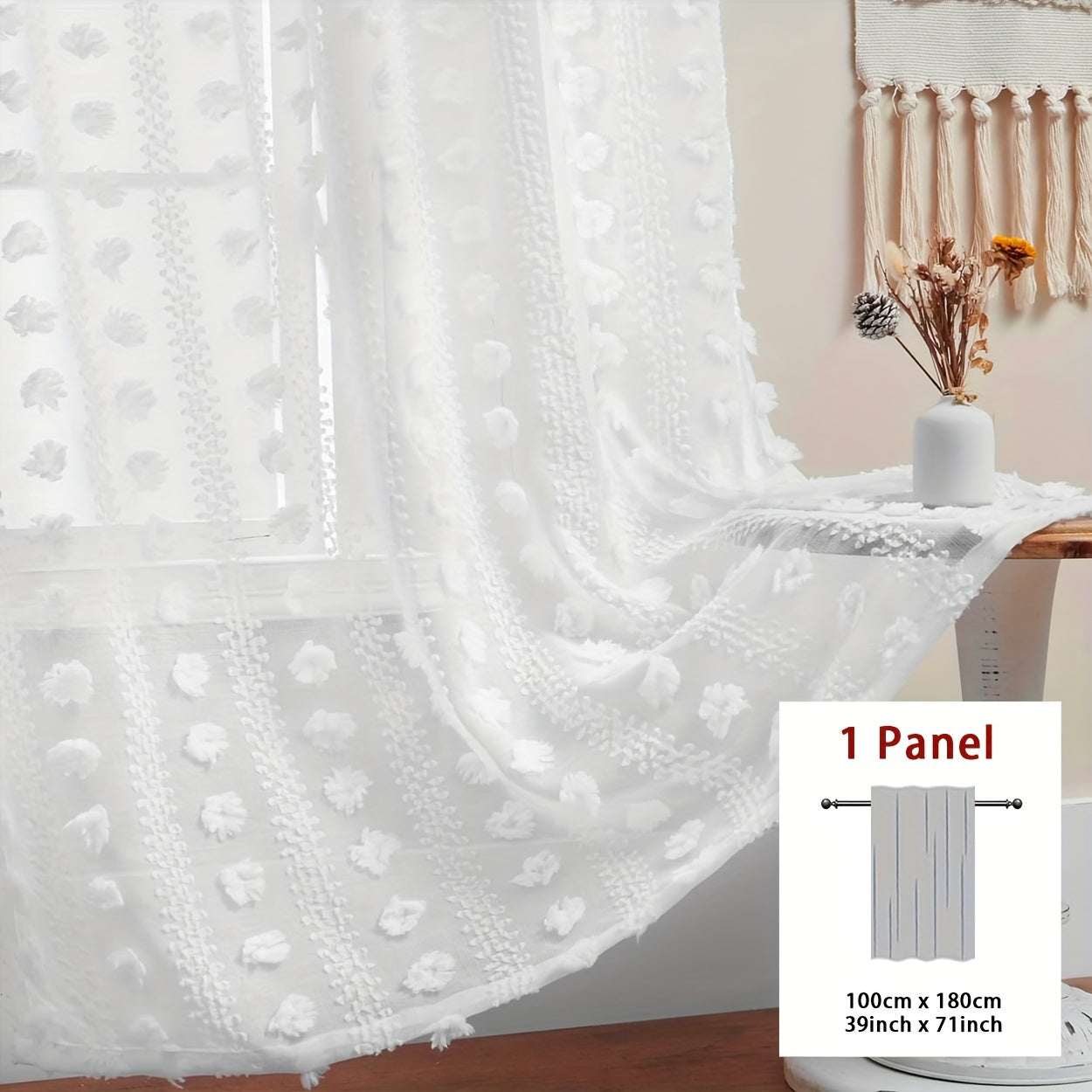 French Pastoral White Gauze Curtain 1 Piece for Bay Window Living Room Bedroom