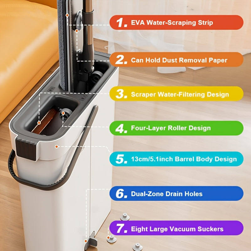 Sistema de fregona y cubo todo en uno con almohadillas reutilizables para limpieza en húmedo y en seco