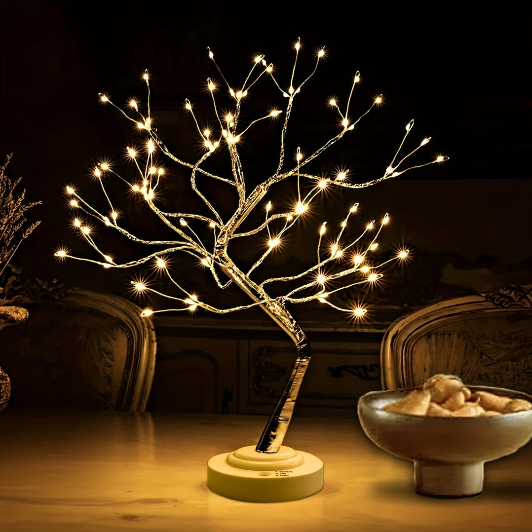 Árbol de bonsái artificial de 50.8cm con luz y 108 luces LED cálidas, doble USB, alimentado por batería, para decoración de dormitorio y ambiente festivo