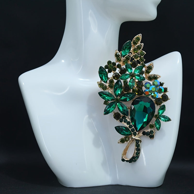 Flower-Shaped Rhinestone Brooch for Women, Elegant Lapel Pin for Dresses and Coats