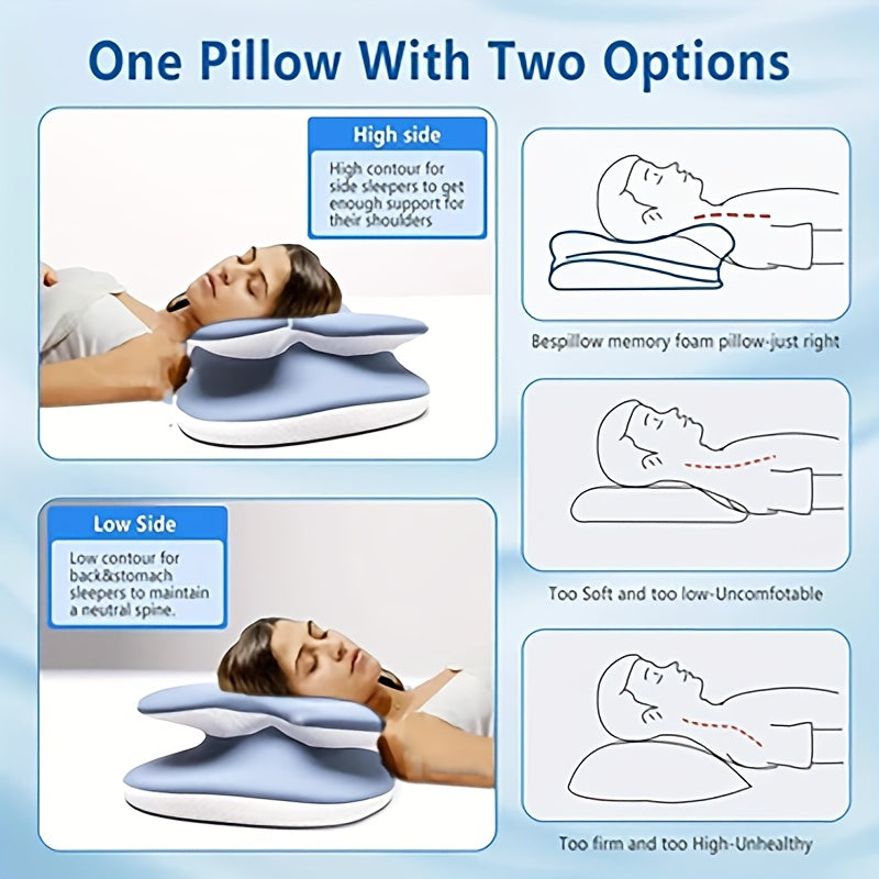 Memory Foam Cervical Pillow with Cooling Cover for Back Sleepers