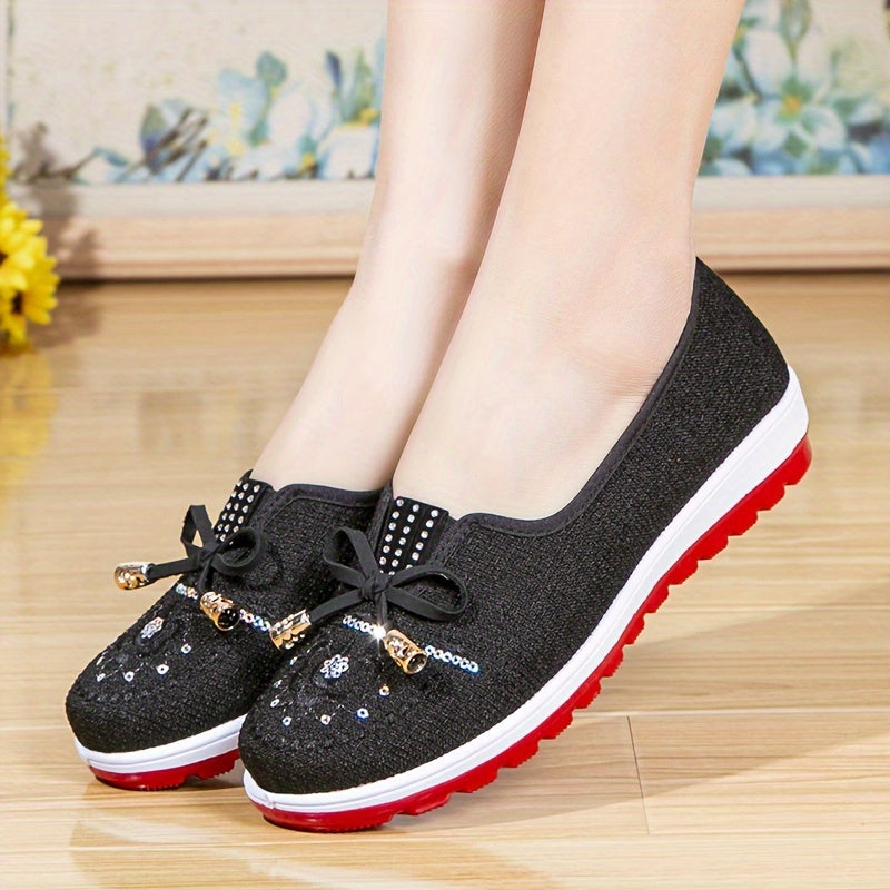 Women's Slip-On Shoes with Rubber Soles, Breathable Fabric, Non-Slip Comfort