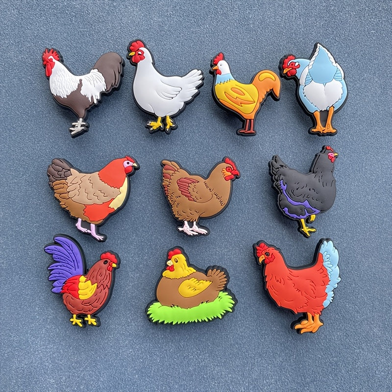 10Pcs Cartoon Chicken Shoe Charms Colorful PVC Shoe Accessories for Teens Adults