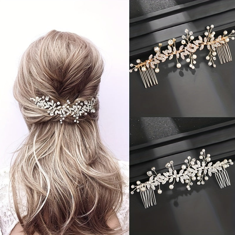 Elegant Floral Wedding Chignon Plate Hair Accessory Rhinestones Pearls for Brides