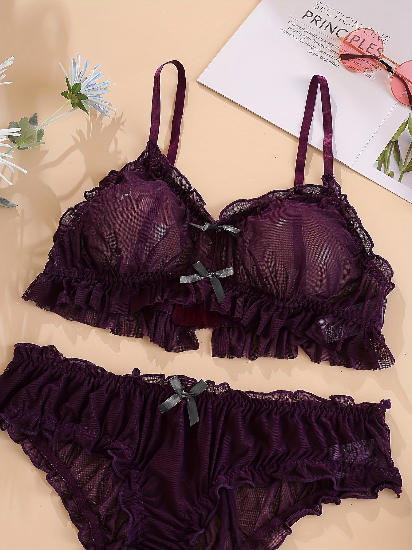 Conjunto de ropa interior de encaje transparente para mujer en talla grande