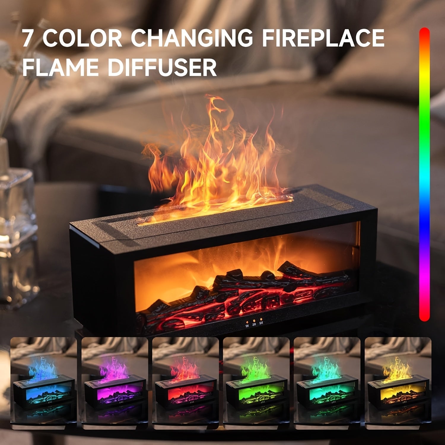 Universal Flame Air Diffuser Humidifier with 7-Color Lighting and Timer
