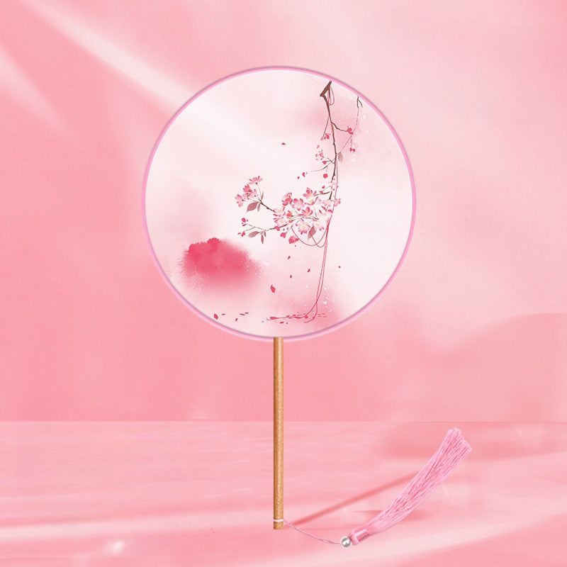 Girls Long Handle Dance Fan Traditional Hanfu Qipao Embroidered Summer Fan