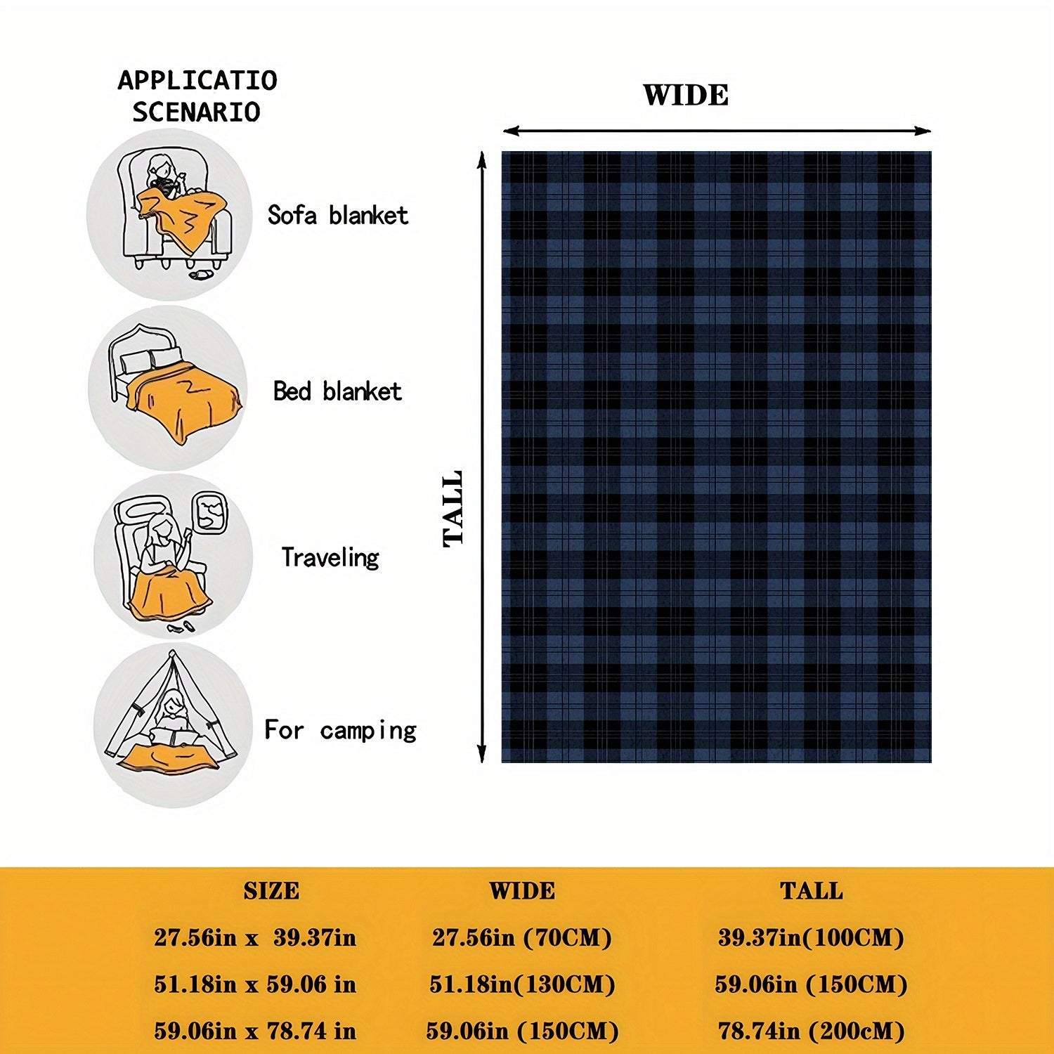 Navy Blue Geometric Plaid Flannel Fleece Blanket for Sofa Bed Travel