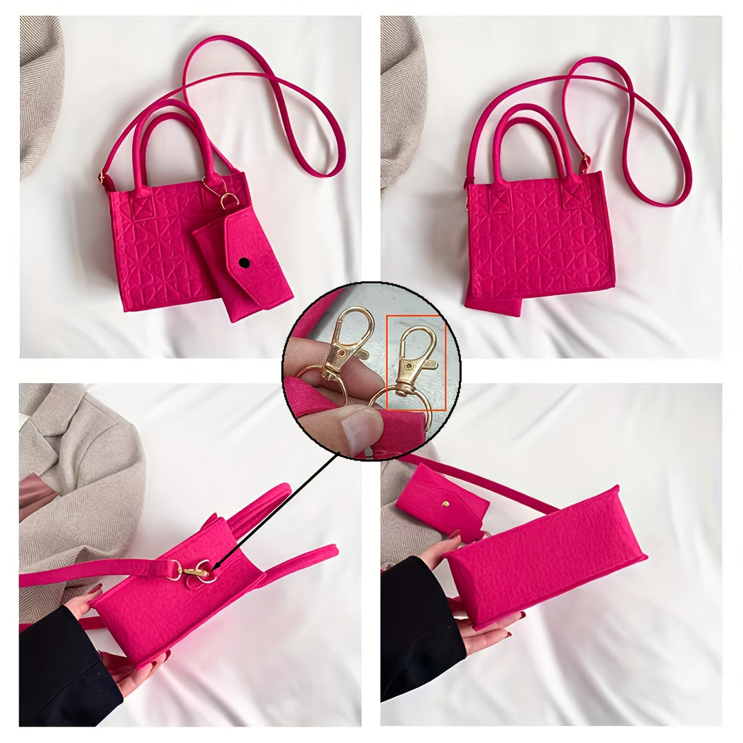 Bolso casual de fieltro con patrón en relieve, correa ajustable, sin forro, bolso de hombro no tejido en varios colores