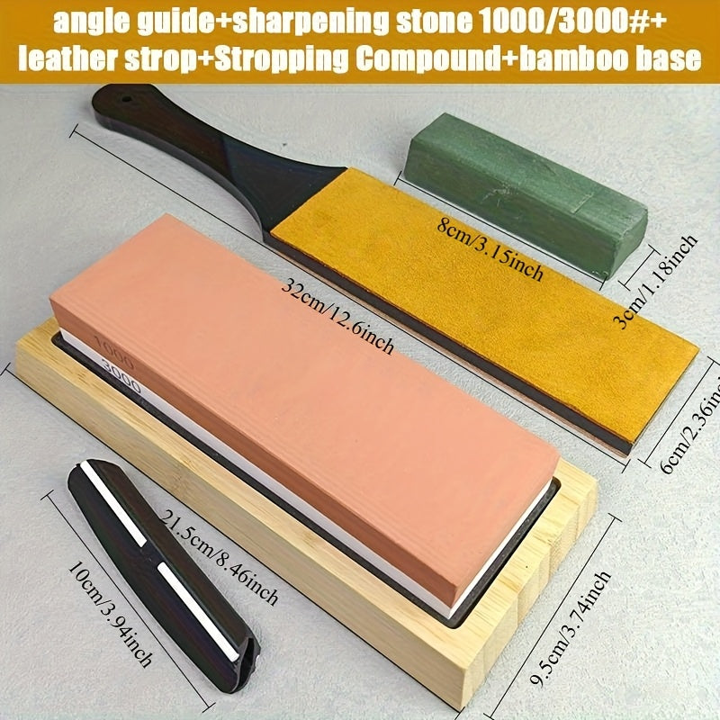 Professional Sharpening Stone Set with Dual Grit, Bamboo Base and Non-Slip Rubber