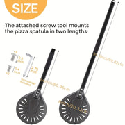 Этот алюминиевый лопата для пиццы длиной 8 дюймов и имеет нескользящую ручку для удобного использования. Ручка съемная, длиной 80,01 см, что делает ее идеальной для домашних пицц и хлеба.