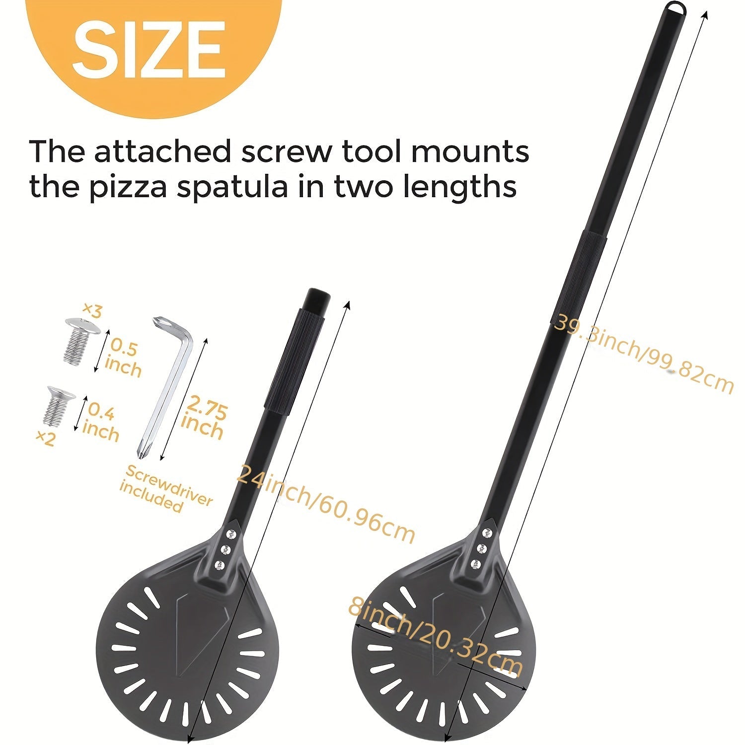 Этот алюминиевый лопата для пиццы длиной 8 дюймов и имеет нескользящую ручку для удобного использования. Ручка съемная, длиной 80,01 см, что делает ее идеальной для домашних пицц и хлеба.