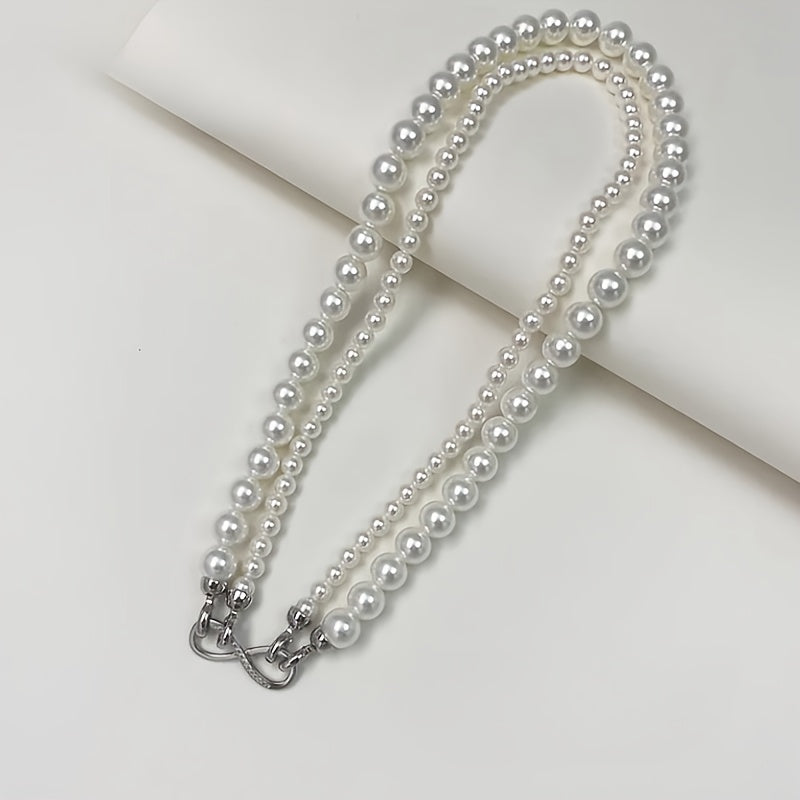 Women's Summer Double Layer Freshwater Pearl Necklace Bohemian Clavicle Jewelry Vacation Accessory