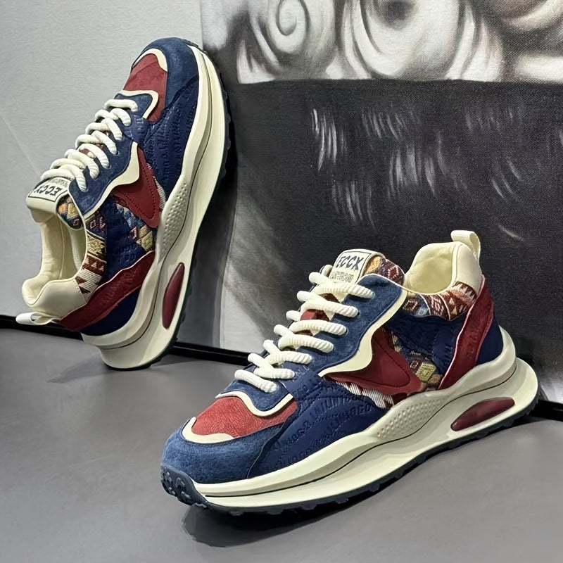 Men's All-Season Casual Sneakers Low Top Round Toe Lace-Up Fabric Faux Leather Rubber Sole