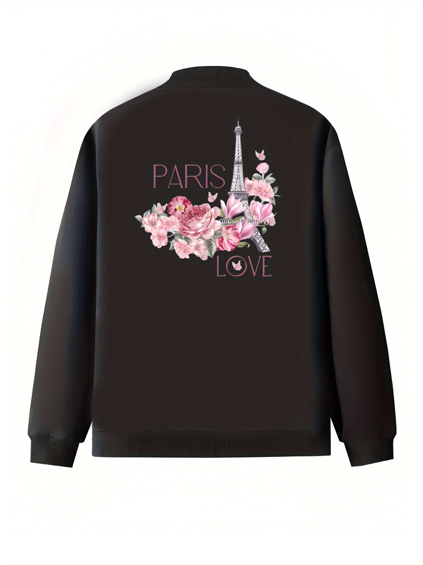 Women's Plus Size Bomber Jacket with Pink Lettering Black Allseason Outerwear