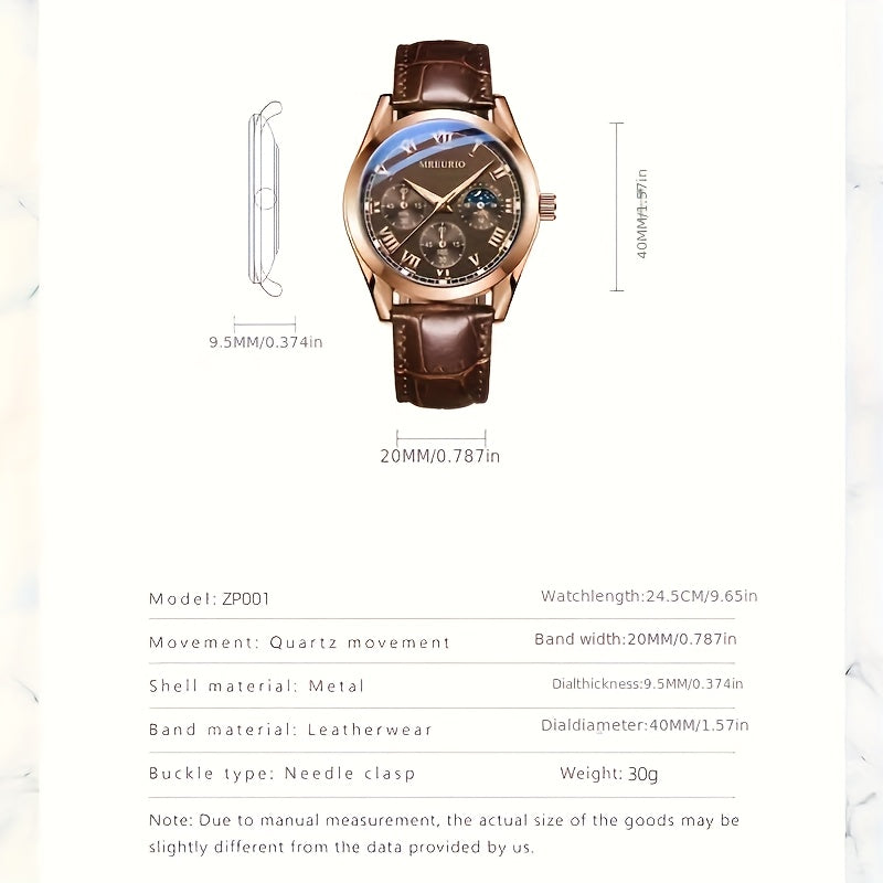 Men's Sports Watch with Leather Strap for Business and Outdoor Activities