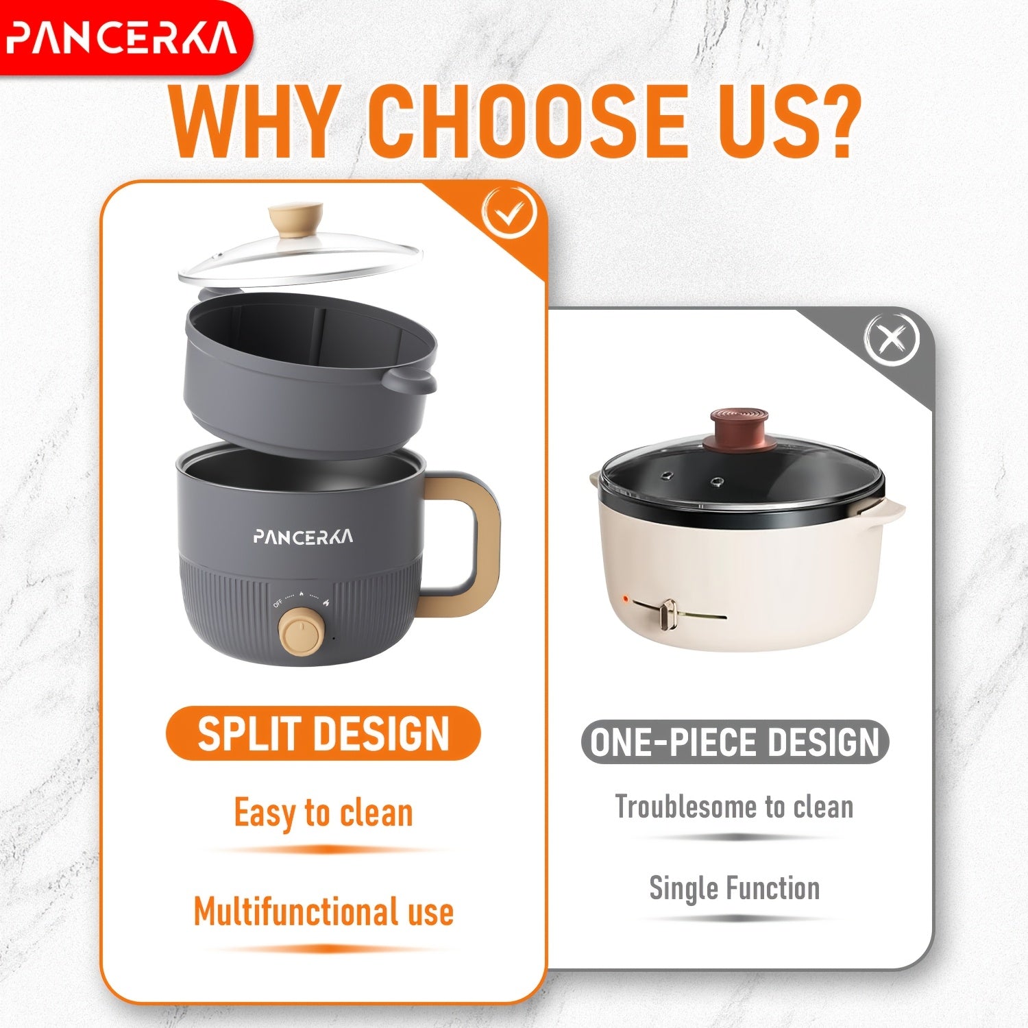 1.0L Compact Electric Cooking Pot with Steamer Non-Stick Multifunctional