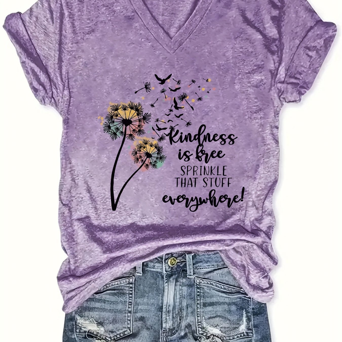 Women's Plus Size V-Neck Floral T-Shirt Short Sleeve Summer Top