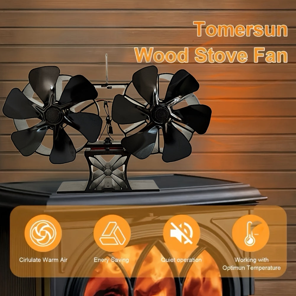 Wood Stove Fan Set with Thermometer and Gloves, Heat Powered, Silent Motor