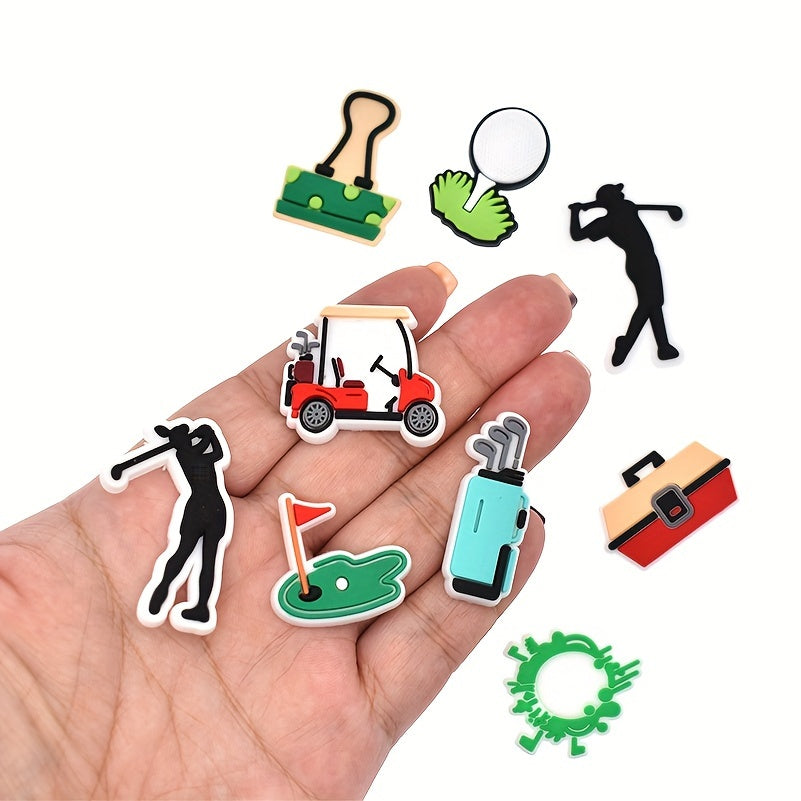 Unisex PVC golf uslubidagi poyafzal charm'lari ulgurji qumli sandal dekoratsiya to'plami