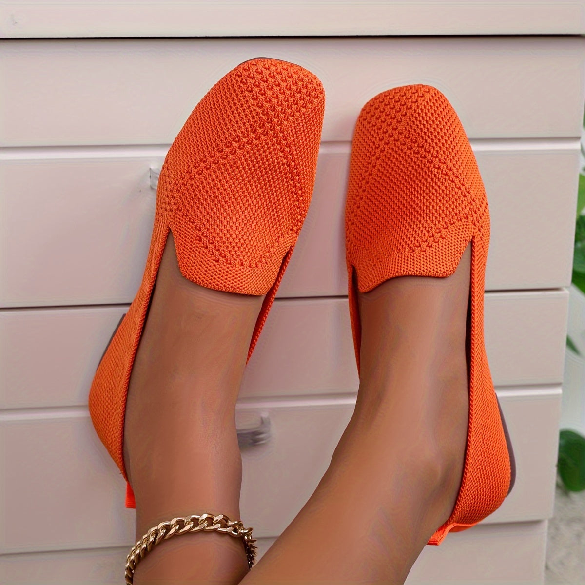 Women's Square Toe Slip-On Flats Breathable Fabric Casual Shoes