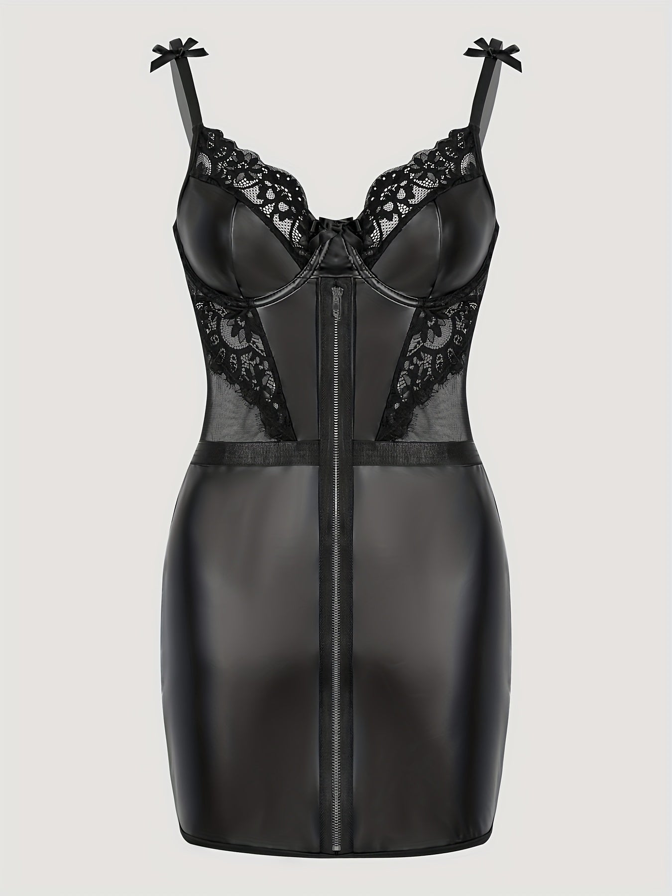 Women’s Mesh Pants Set with PU Zipper Dress