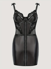 Women’s Mesh Pants Set with PU Zipper Dress