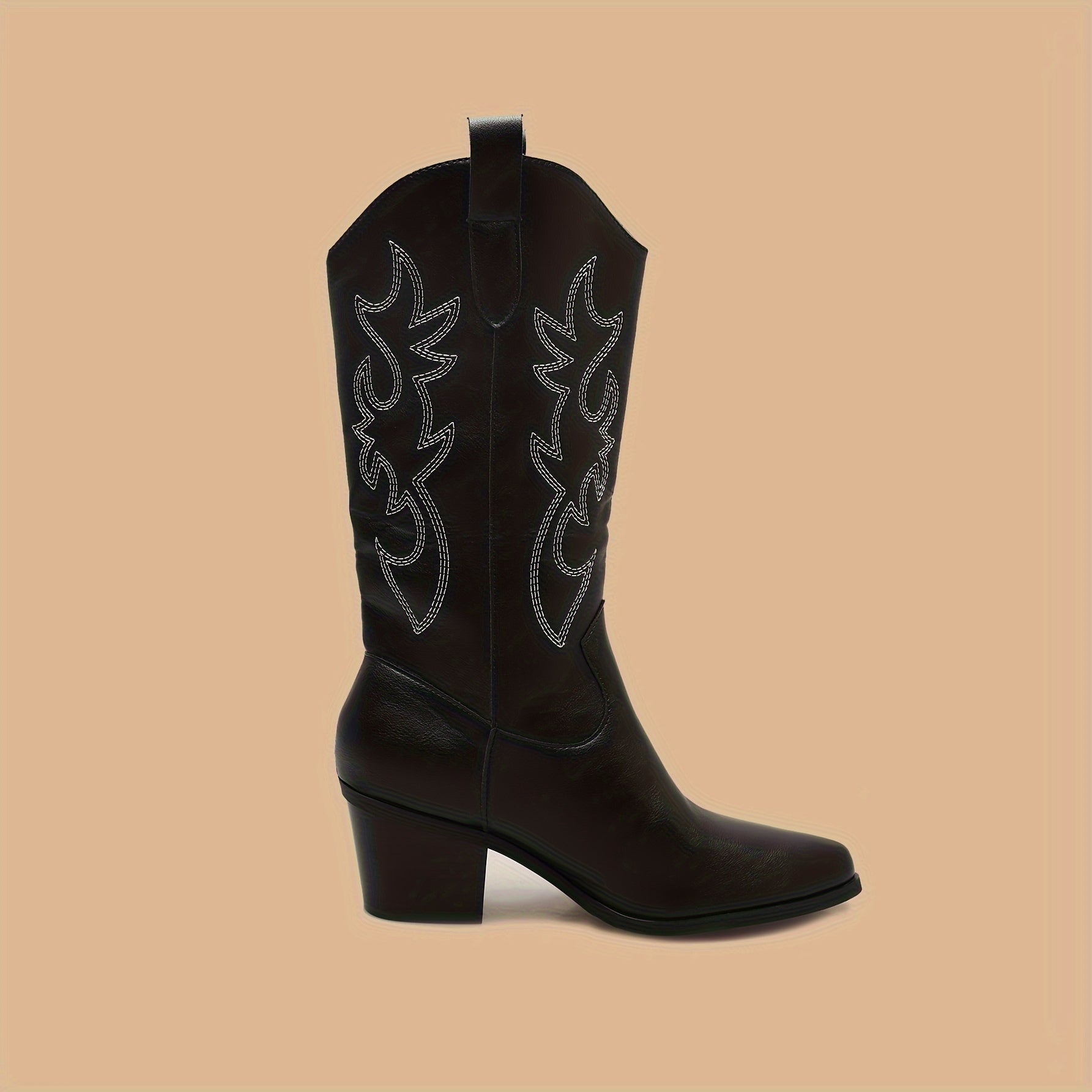 Women's Western Cowboy Boots with V-Cut Embroidery Wide Calf