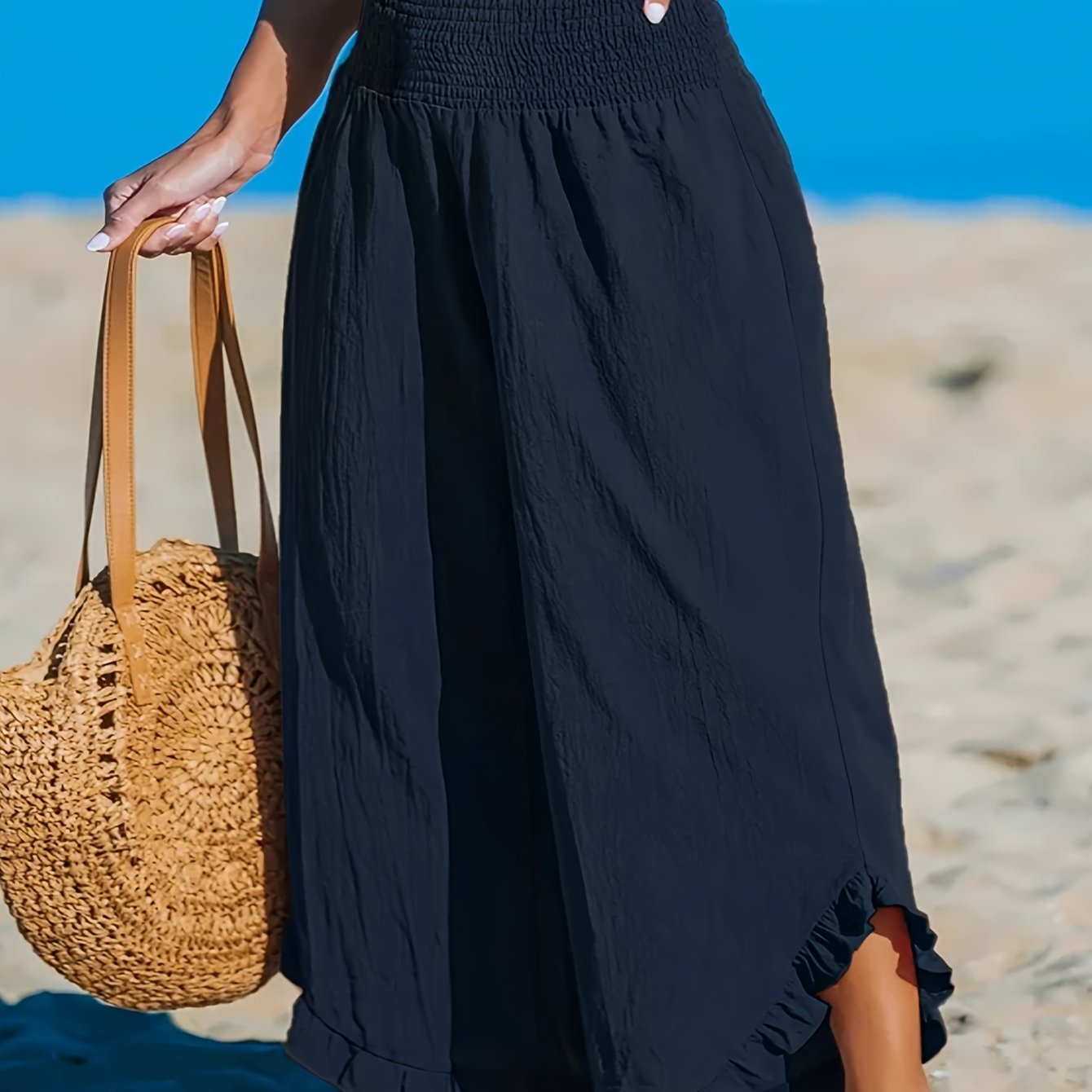 Plus Size Women's Olive Green Wide Leg Pants Elastic Waist Ruching Casual Trousers