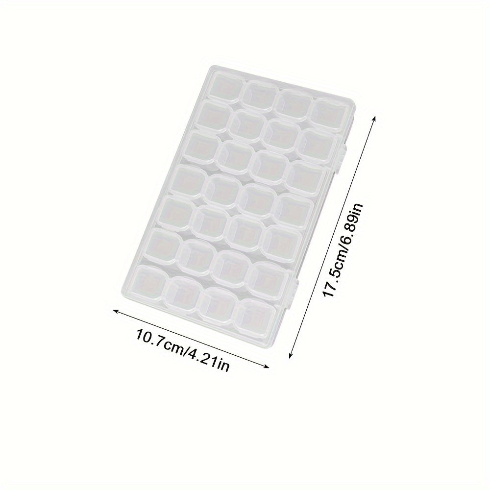 Mini Clear Jewelry Storage Box with Lid for Earrings Beads Makeup Pills 28 Slots