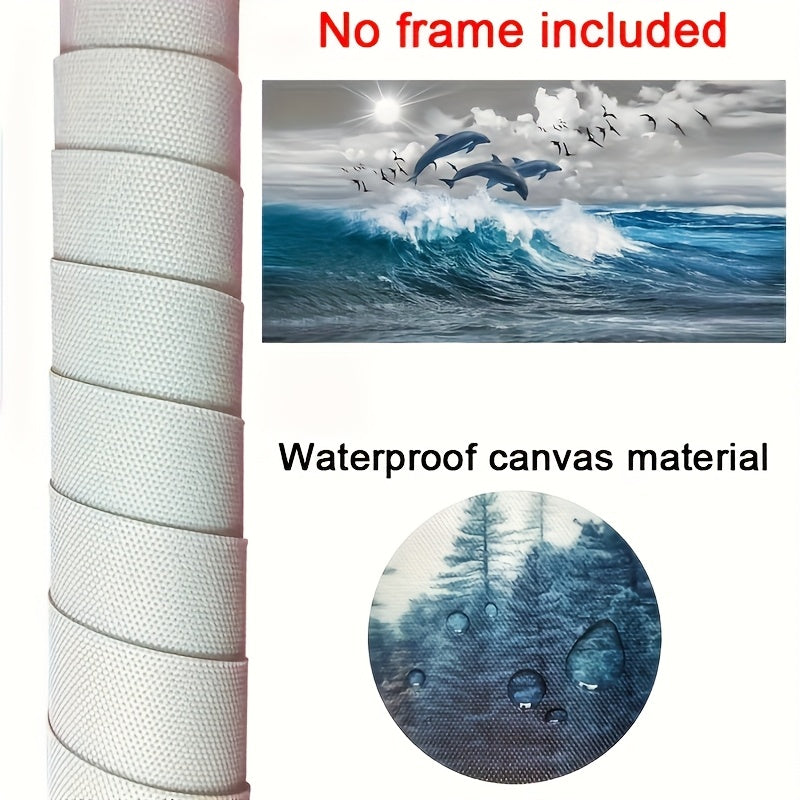 Koʻk toʻlqin delfin kanvas devor sanʼati 12x24 dyuym Zamonaviy yashash xonasi va yotoq xonasi uchun dekor