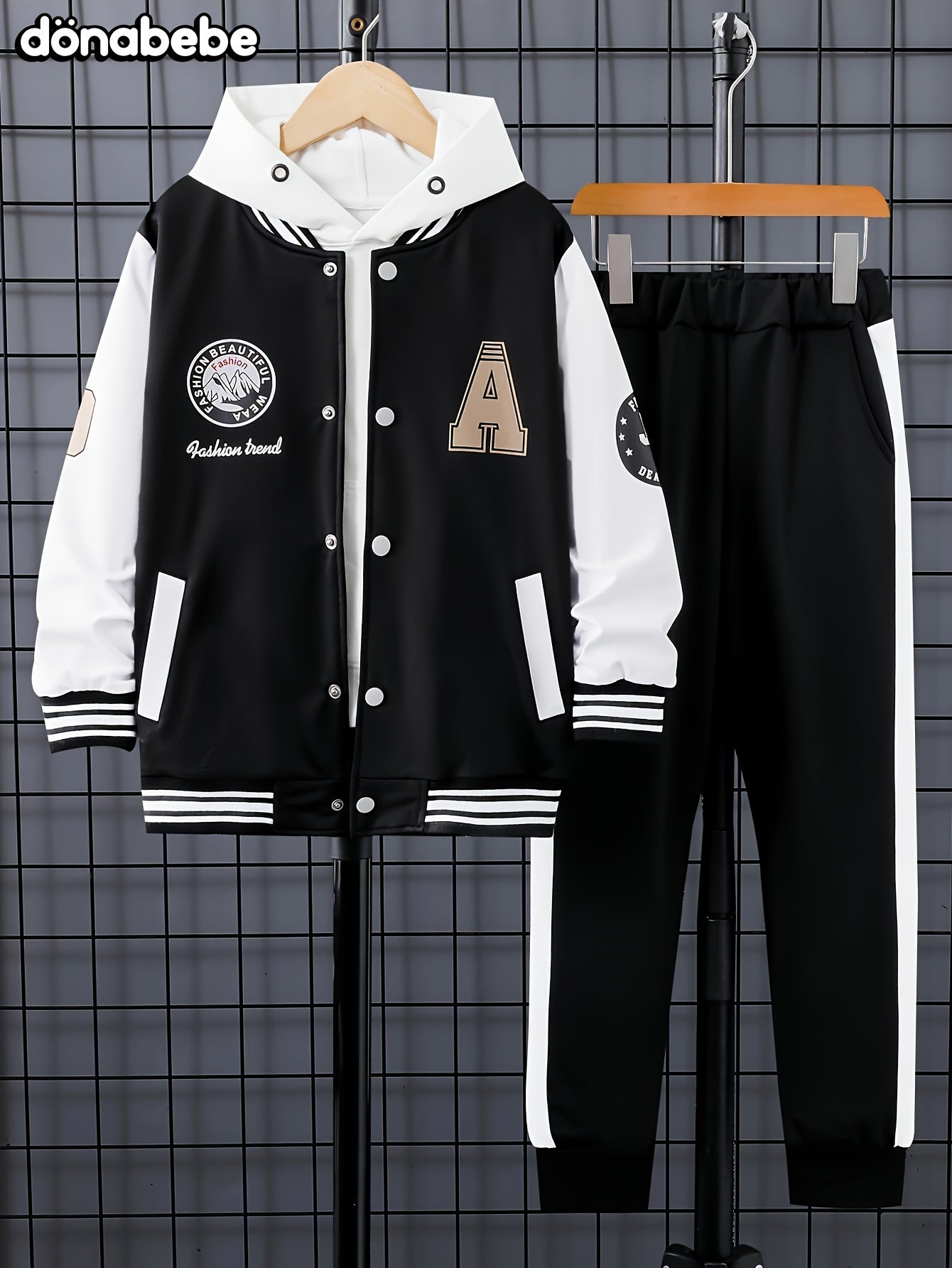 Boys' Varsity Jacket and Pants Set with Color Block A Print Polyester Fall Winter Outdoor