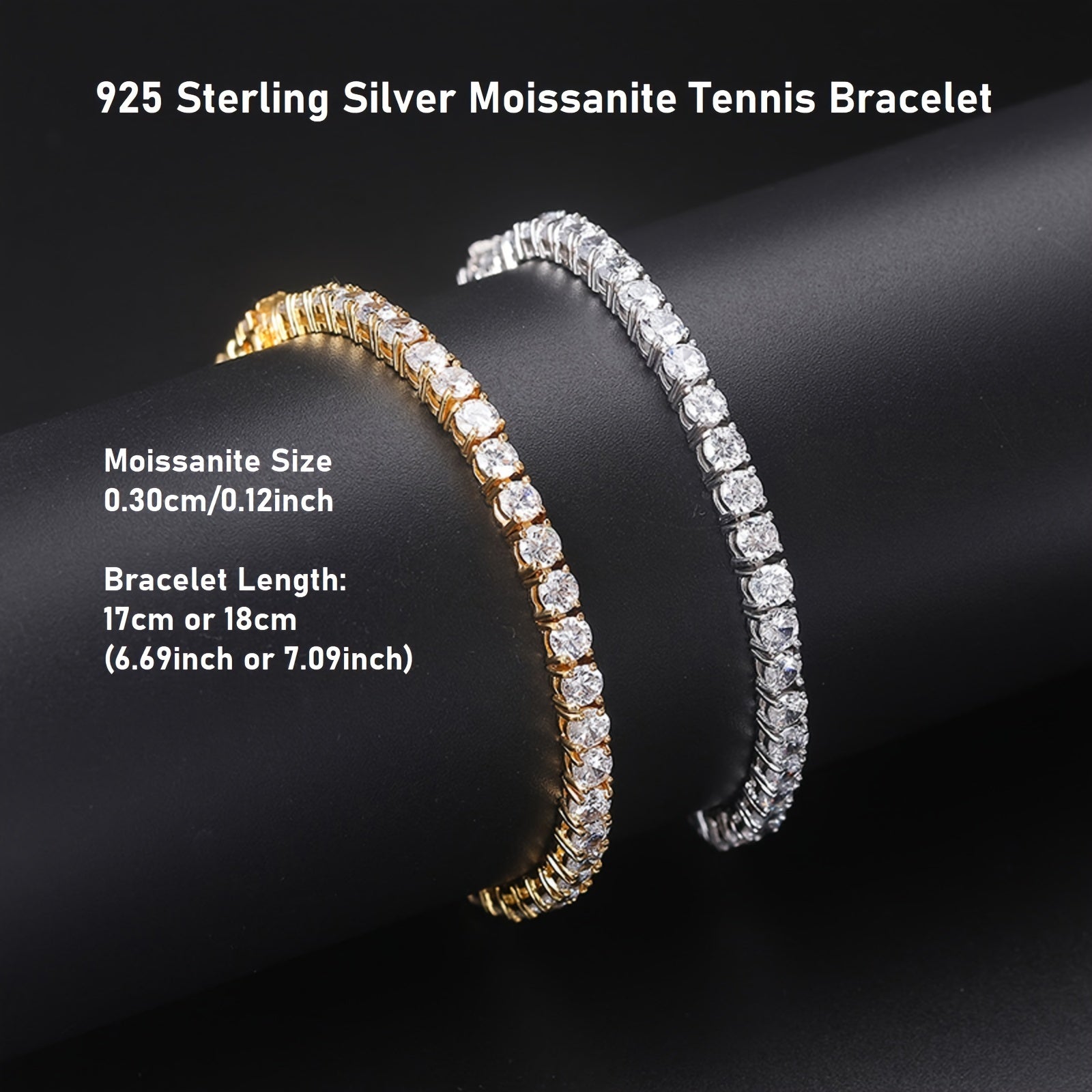 Sterling Silver Moissanite Tennis Bracelet 3mm 5.4ct Gold Plated for Weddings and Gifts