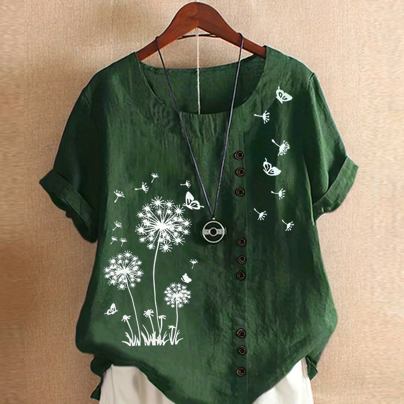 Plus Size Dandelion Print Short Sleeve T-Shirt Women Casual Crew Neck Summer