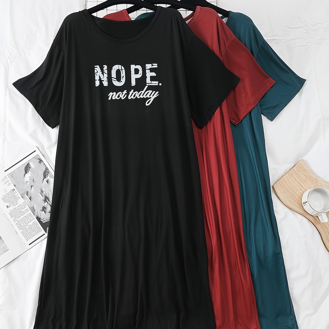 Women's 3pcs Letter Print Sleepwear Soft Stretch Short Sleeve Pajamas