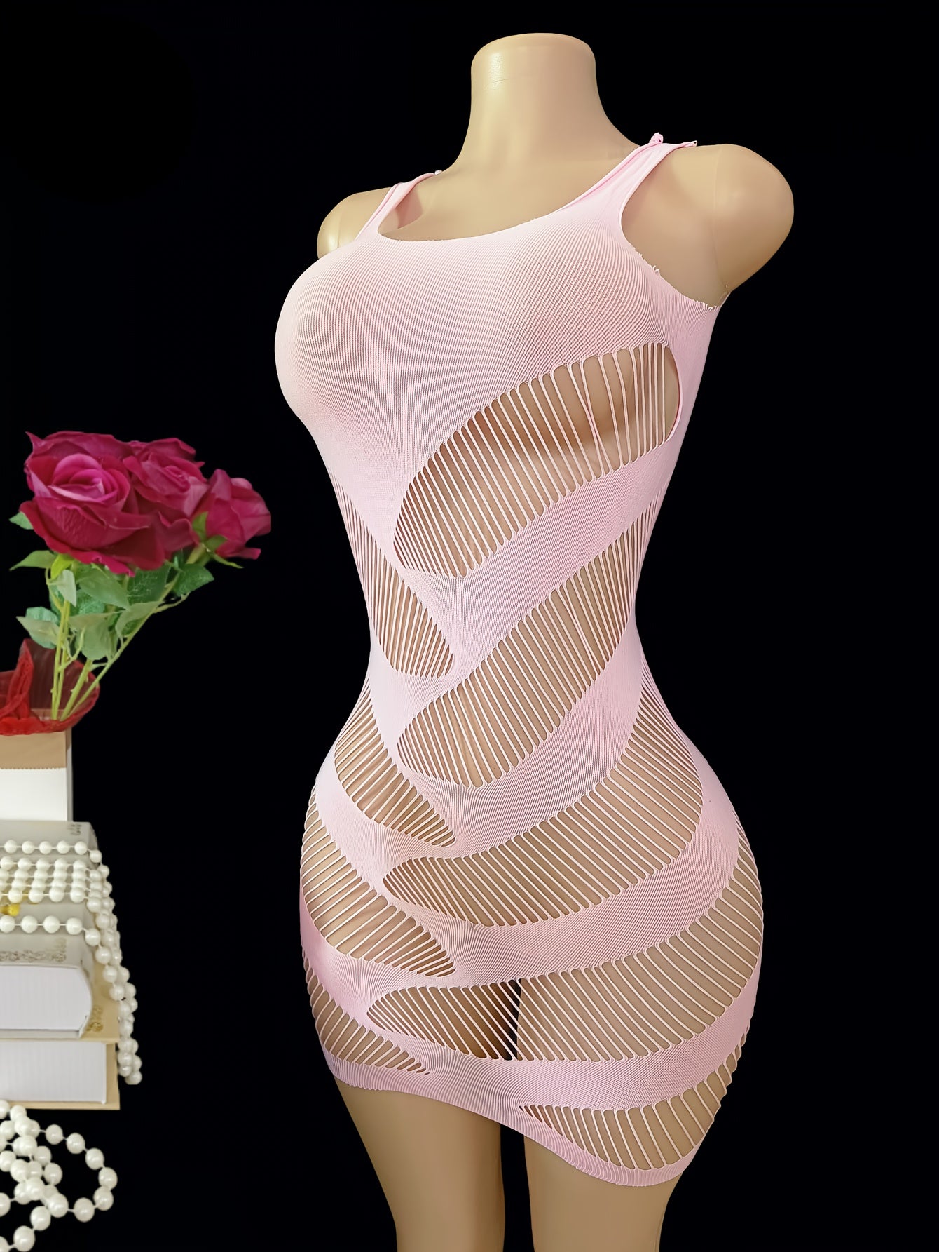 Women Mesh Fishnet Lingerie Dress Hollow Out Bodycon Cover Up Mini Beach Dress