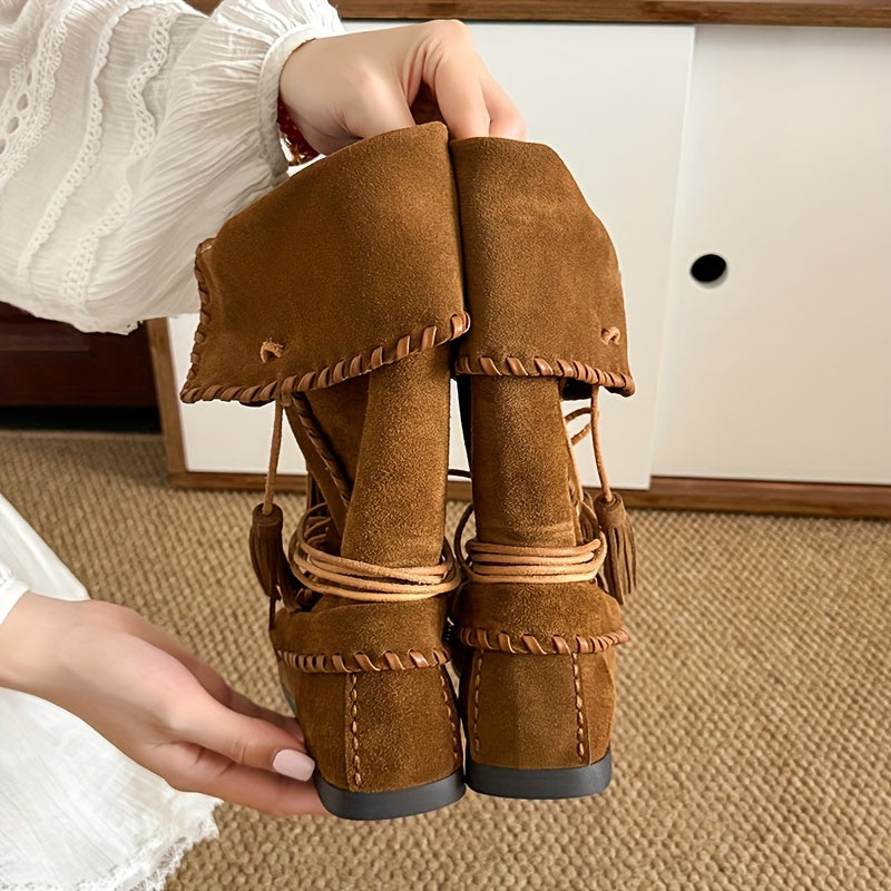 Women's Mid-Calf Faux Leather Western Boots with 3cm Platform Heel