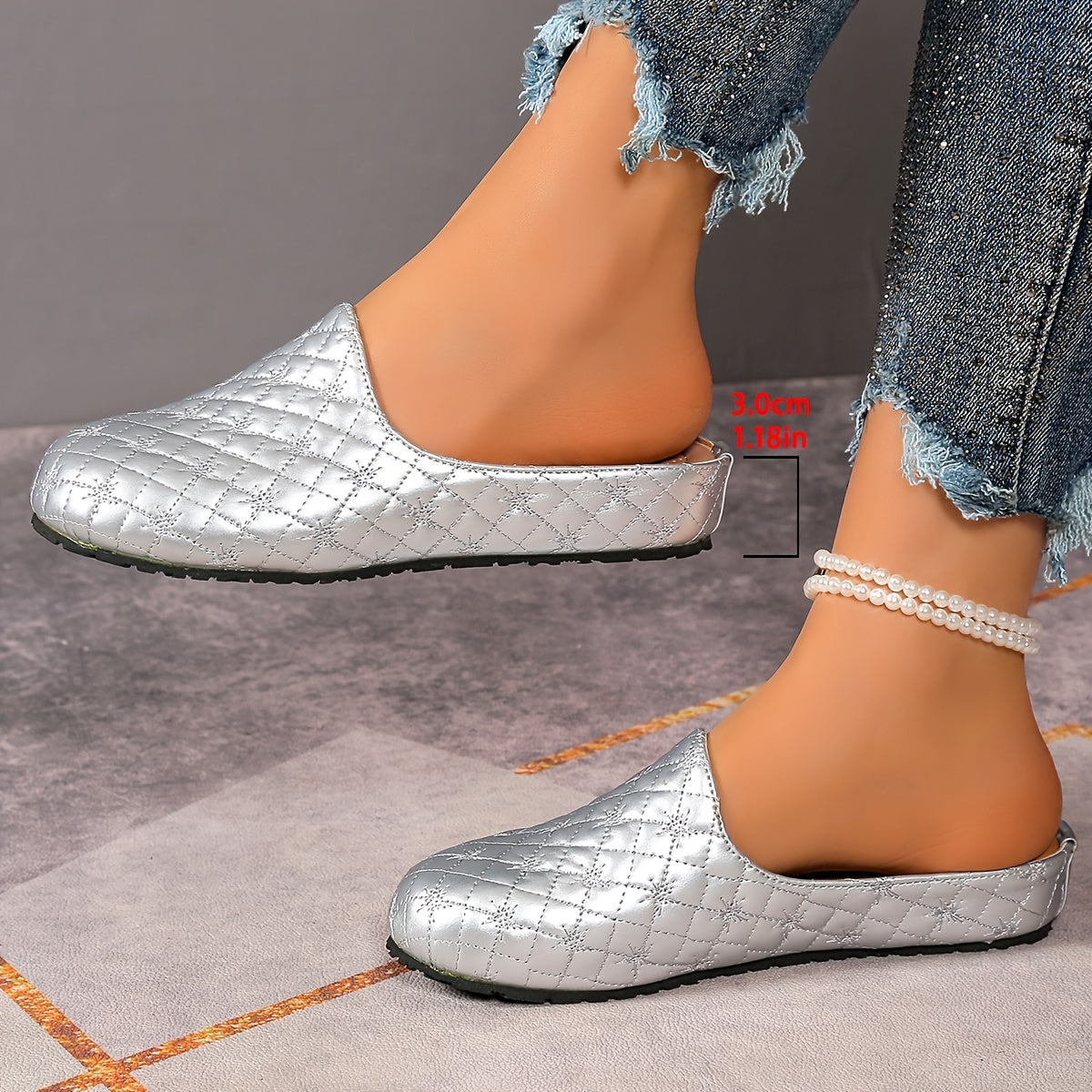 Women's Embroidered Baguette Slip-On Mules with Soft Soles