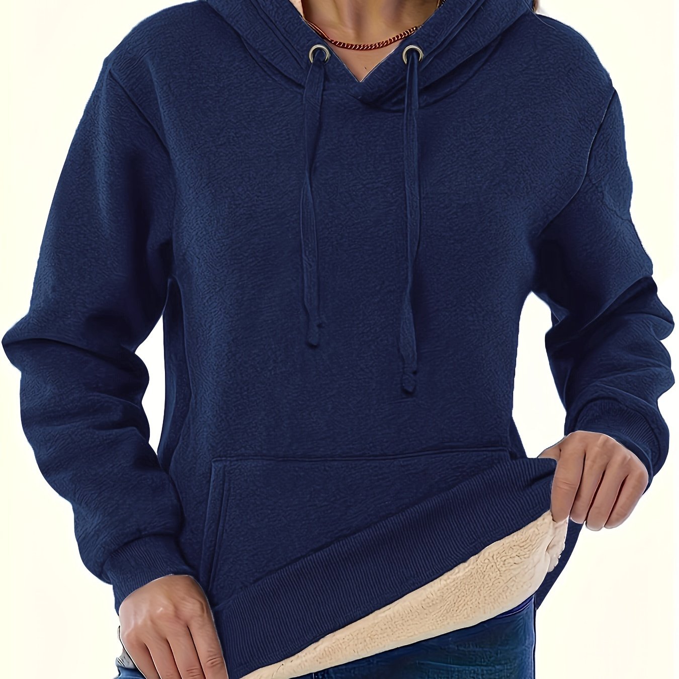 Women's Solid Color Hoodie Long Sleeve Drawstring Polyester Casual Fall Winter