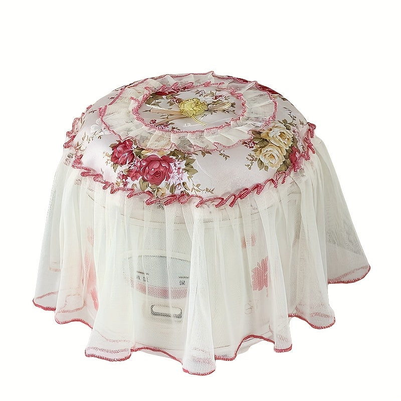 Floral Lace Round Kitchen Cover for Rice Cooker White Light Blue