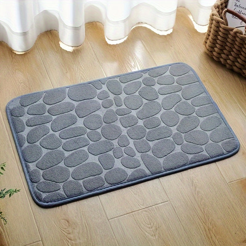 Red Memory Foam Bath Mat with Geometric Heart Design Non-Slip Quick-Dry Absorbent