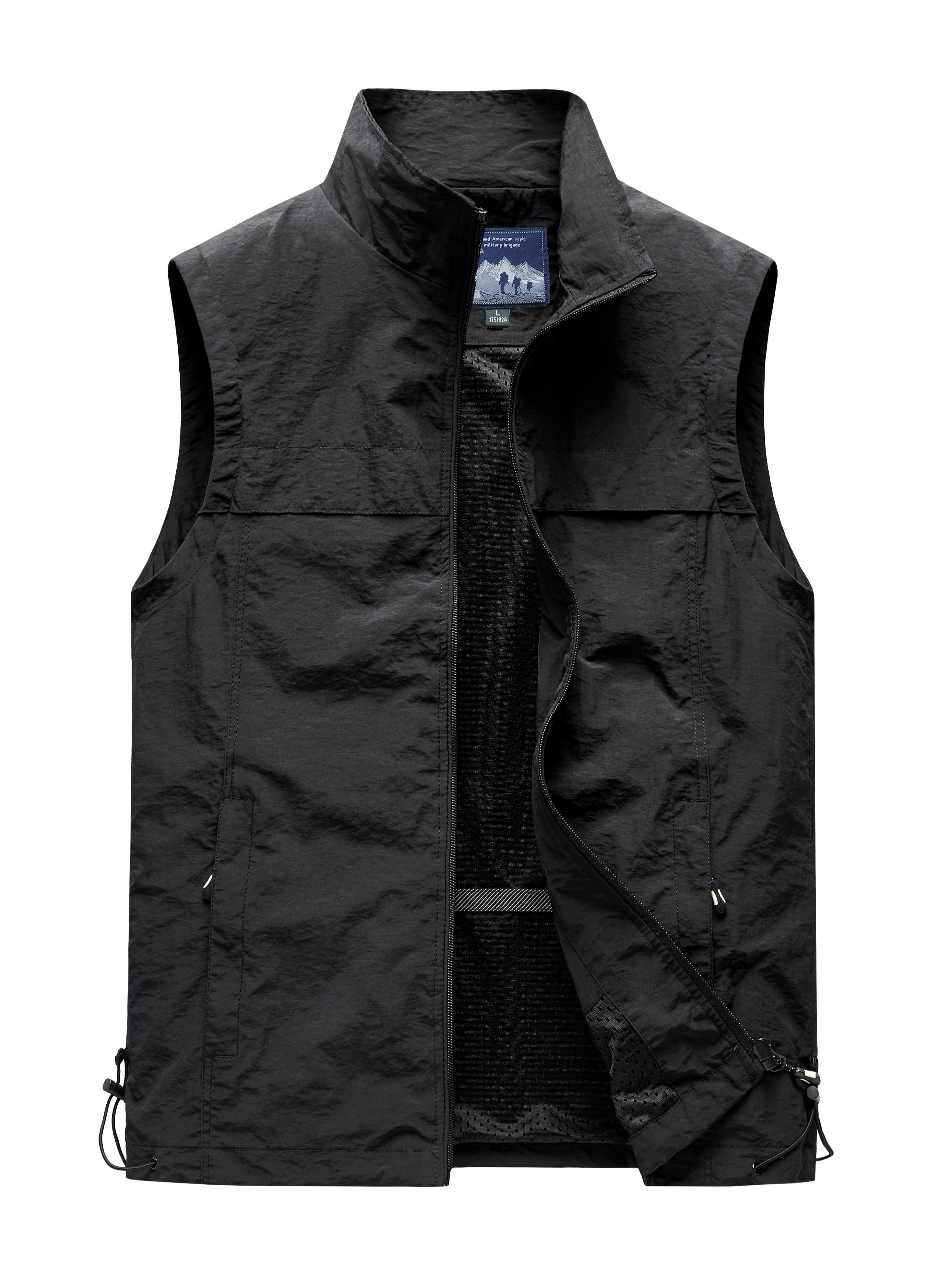 Men's Sleeveless Outdoor Vest with Stand Collar Drawstring Nylon Polyester Casual